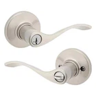 Kwikset Balboa Satin Nickel Keyed Entry Door Handle Featuring Smartkey Security Open. Price: $17.99.