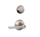 Schlage F51A 619 Latitude Lever Keyed Entry Lock - Satin Nickel Open. Price: $44.99.