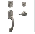Schlage Greenwich Satin Nickel Single Cylinder Deadbolt W/ Sacramento Lever Open. Price: $69.99.