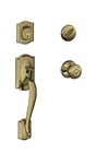 Schlage Camelot Single Cylinder Handleset Georgian Knob, Antique Brass Open. Price: $89.99.