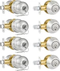 4 Pack Exterior Door Lock Set, Satin Nickel Knob And Deadbolt Combo New. Price: $75.99.