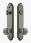 New Grandeur Hardware Arc Tall Plate Entry Set Fifth Ave. Knob Pewter, Msrp $595. Price: $235.00.