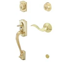 Schlage F62CAM505ACC605RH Camelot Handleset Keyed Sides Lever Bright Brass Open. Price: $70.00.