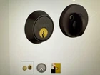 Baldwin Contemporary Low Profile Deadbolt Dark Bronze Single Cylinder 8041.102 Open. Price: $30.00.