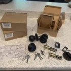 3 Pack Keyed Entry Door Knobs & Single Cylinder Deadbolt Lock Combo Set New. Price: $50.00.