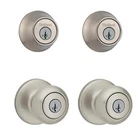 Kwikset Cove Satin Nickel Keyed Entry Knob & Deadbolt W/ Smartkey Microban New. Price: $42.99.