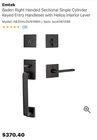Emtek Baden Right Handed Sectional Keyed Entry Handleset Matte Black Open. Price: $200.00.