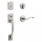 Kwikset Prescott Single Cylinder Door Handleset With Sedona Satin Nickel Open. Price: $94.99.
