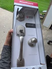 Kwikset Belleview Handleset With Polo Knob Satin Nickel 96870-099 Open. Price: $59.99.