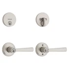 Kwikset Trafford Front Door Lock Handle Deadbolt Combo Set, Satin Nickel New. Price: $124.80.