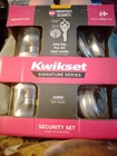New, Kwikset Signature Series, Juno, Satin Nickel, Security Set. With Deadbolt. Price: $49.82.