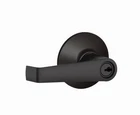 Schlage F51A 622 Elan Lever Keyed Entry Lock, Matte Black Open. Price: $23.99.