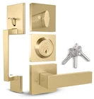 Mega Handles - Tobelle Square Satin Brass Door Lock, Keyless Interior... New. Price: $46.98.
