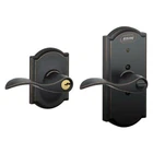 Schlage Camelot Accent Aged Bronze Keyed Entry Lever With Built-in Alarm Open. Price: $84.99.