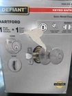 Defiant Hartford Satin Nickel Combo Pack With Single Cylinder Deadbolt Open. Price: $16.00.
