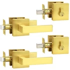 Probrico Satin Gold Exterior Door Locksets Square, Heavy Duty Front Passage Open. Price: $69.29.