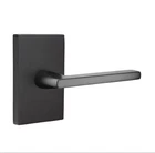 Emtek Passage Set, Modern Rectangular Rosette, Helios Lever, Flat Black, Rh Open. Price: $89.00.