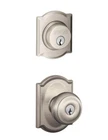 Schlage FB55N Geo 619 Camelot Nickel Single Cylinder Deadbolt Combo Pack Open. Price: $34.99.